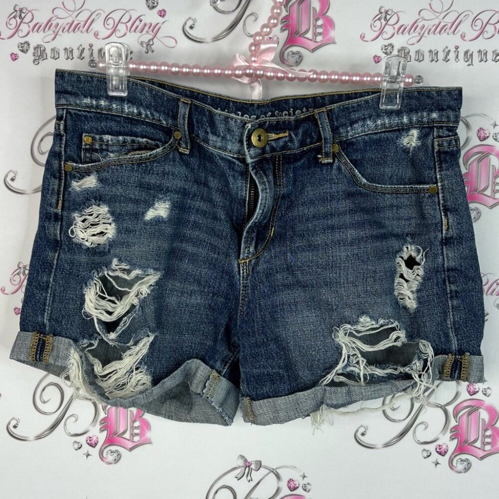 Articles Of Society shorts ripped up Dark Blue Distressed Jean Shorts